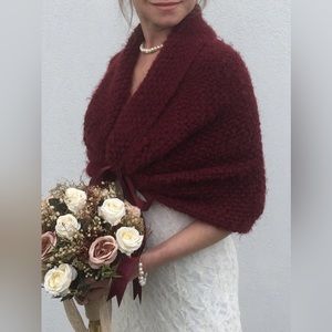 Handmade Knit Burgundy Shawl / Cape